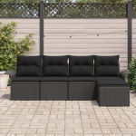 5 dalių sodo sofos komplektas su pagalvėlėmis juoda poli pintinė,2 vietų sodo sofa su saugykla ir pagalvėlėmis juoda poli pintinė