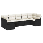 7 dalių Sodo Sofa Rinkinys su Pagalvėlėmis Juodas Poli Ratanas,2-vietė Sodo Sofa su Sandėliavimu & Pagalvėlėmis Juodas Poli Ratanas