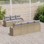 8 dalių sodo sofa komplektas su pagalvėmis Smėlio poli ratanas,2 vietų sodo sofa su sandėliu ir pagalvėmis Smėlio poli ratanas