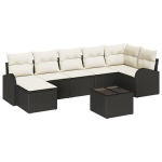 7 Dalių Sodo Sofa Komplektas su Pagalvėlėmis Ruda Poli Ratanas,2-Vietė Sodo Sofa su Saugojimu & Pagalvėlėmis Juoda Poli Ratanas
