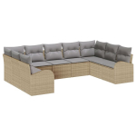 9 dalių sodo sofa rinkinys su pagalvėmis smėlio poli ratanas,2 vietų sodo sofa su saugojimu ir pagalvėmis smėlio poli ratanas