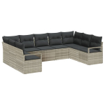 9 dalių sodo sofa komplektas su pagalvėlėmis &Scaron;viesiai pilka Poli Ratanas,2-vietė sodo sofa su saugojimu ir pagalvėlėmis pilka Poli Ratanas