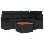 5 dalių sodo sofos rinkinys su pagalvėmis juodas poli ratanas akacija,2 vietų sodo sofa su sandėliu ir pagalvėmis juodas poli ratanas