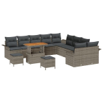 13 dalių sodo sofos komplektas su pagalvėmis - Pilka, Poli ratanas, Akacija,2 vietų sodo sofa su pagalvėmis - Pilka, Poli ratanas,3 dalių sodo valgomojo komplektas su pagalvėmis - Pilka, Poli ratanas, Akacija