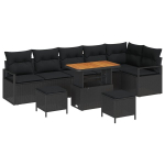 9 dalių sodo sofas su pagalvėlėmis juoda poli ratanas,2-vietė sodo sofa su pagalvėlėmis juoda poli ratanas,3 dalių sodo valgomojo komplektas su pagalvėlėmis juoda poli ratanas