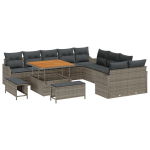 13 dalių sodo sofa komplektas su pagalvėmis pilka poli ratanas,2 sėdimų vietų sodo sofa su saugykla ir pagalvėmis pilka poli ratanas,3 dalių sodo valgomojo komplektas su pagalvėmis pilka poli ratanas