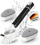Indų plovimo &scaron;epetys su ploviklio dozatoriumi, virtuvinis &scaron;epetys, indų &scaron;epetys, indų plovimo &scaron;epetys, užpildomas plovikliu, juodas indų plovimo &scaron;epetys, rinkinys, kempinė, puodas, keptuvė