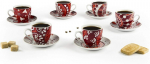Excelsa 64807 Mandala Red kavos puodelių su lėk&scaron;tutėmis rinkinys, 6 vnt., porcelianas