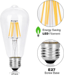 Wedna 4 vnt. E27 6 W Vintage Edison Led lemputės, St64 Led antikvarinė kaitrinė lempa pakeičia 60 W (2700 K &scaron;ilta balta, nepritemdoma), idealiai tinka nostalgijai ir retro ap&scaron;vietimui