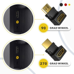 Redstar24 hdmi kampuotas jungtis 90 laipsnių ir 270 laipsnių kampu adapteris hdmi a tipo moteri&scaron;ka ir vyri&scaron;ka hdmi jungtis paauksuoti kontaktai 4k ultra hd uhd 3d full hd 1080p hdr arc 2 vnt.