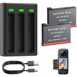2 pakuotės pakaitinių baterijų Insta 360 X3 1800 Mah ir 3 kanalų įkrovimo stotelė
