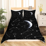 Homemissing patalynės komplektas constellation 220 x 240 cm su žvaigždžių ženklais, galaktikos žvaigždėto dangaus antklodės užvalkalas, juodos ir baltos spalvos kosmoso mėnulio žvaigždžių miegamojo 3 dalių