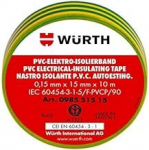 Wurth 098551515 izoliacinė juosta geltona žalia 15 mm x 10 m x 0,15 mm pvc savaime užgęstanti iec rohs elektrai laidūs klijai 15 x 10 mm/m