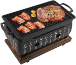Japoni&scaron;ka kepsninė orkaitė, bbq kepsninė, 24 x 12.5 x 11.5 cm, mini anglių stalo kepsninė su kepimo skarda, vielos tinkleliu ir mediniu pagrindu, ne&scaron;iojama kepsninės orkaitė, japoni&scaron;ka anglių orkaitė, kempinginė viryklė