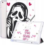 Vozehui dėklas, skirtas ipad 10.2 colių 9/8/7 kartos rožiniam dėklui su pie&scaron;tuko laikikliu, automatinis miego/pabudimo režimas animacinių filmų vaiduoklių baisaus veido dėklas moterims vyrams mergaitėms berniukams 2021/2020/2019, baltas