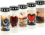 Horeca Candles - kapų žvakės, degančios 7 dienas - 5 kapų žvakių rinkinys su dangteliu - baltas va&scaron;kas - laidotuvių žvakės su motyvu - kapinių žvakė kapo dekoravimui