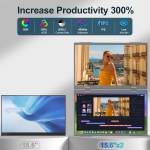 Momods Dvigubas ne&scaron;iojamas monitorius 15.6 colių 1080p ne&scaron;iojamas monitorius ne&scaron;iojamojo kompiuterio ekrano plėtikliui, sulankstomas trigubas monitorius su stovu ir Vesa, akių apsaugos ekranas ne&scaron;iojamam kompiuteriui, Pc, Xbox, Ps5, mobiliajam telefonui