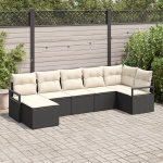 7 dalių sodo sofa komplektas su pagalvėlėmis Juoda Poli ratanas,2 vietų sodo sofa su laikymu ir pagalvėlėmis Juoda Poli ratanas