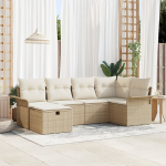 6 dalių sodo sofa rinkinys su pagalvėlėmis smėlio poli ratanas,2 vietų sodo sofa su saugojimu ir pagalvėlėmis smėlio poli ratanas