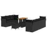 10 dalių sodo sofa rinkinys su pagalvėmis Juoda Poli ratanas Akacija,3 dalių sodo valgomojo rinkinys su pagalvėmis Juoda Poli ratanas Akacija