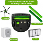 Qygba s9 atsarginės dalys, skirtos irobot s9 (9150), priedai roomba s9+ s9 plus (9550) dulkių siurbliui, priedų rinkinį sudaro 2 universalūs guminiai &scaron;epečiai, 4 &scaron;oniniai &scaron;epečiai, 4 filtrai, 4 vakuumai