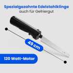 Clatronic Em 3702 elektrinis peilis, nerūdijančio plieno įdėklas, specialus dantytas nerūdijančio plieno universalus peilis, nerūdijantis/galima plauti indaplovėje, įskaitant juodą laikymo dėžutę 49 cm.
