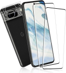 Cable Leader 2 vnt. rinkinys + 2 grūdinto stiklo ekrano apsaugos, skirtos google pixel 8 pro 5g, 3d edge google pixel 8 pro plėvelė su kameros apsauga, atspari įbrėžimams, apsauga nuo dulkių, hd clear pixel 8 pro 5g