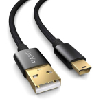 Paxo 3 m mini usb kabelis - pintas nailonas užtikrina didesnį patvarumą | usb a į mini-b male | duomenų ir įkrovimo kabelis kamerai, navigacijai, gps ir daugiau, juodas