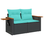 Sodo sofa su pagalvėlėmis, dvivietė, juoda, polirotangas