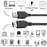 Lot 2 kabeliai Nikon Coolpix S70/S710/S80/S8000/S800c/S8100/S8200 - MINI USB/USB 2.0 Juodas 1 Metas Phonillico&reg;