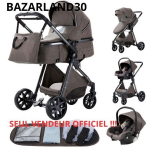 BAZARLAND30. 3 in 1 kūdikio vežimėlis, kombinuotas auto sėdynė, lop&scaron;ys, trikampis, apverčiamas, reguliuojamas, auk&scaron;čiausios kokybės, nesprogstantys ratukai. &Scaron;OKOLADAS