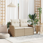 2 vietų sodo sofa su saugojimu ir pagalvėlėmis smėlio poli ratanas
