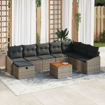 9 dalių sodo sofa komplektas su pagalvėmis pilkas poli ratanas