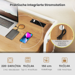 Costway sulankstomas stalas su elektros lizdu, sulankstomas stalas su taburete, kompiuterio stalas su lentynomis ir metaliniu rėmeliu, 90 x 55 x 83 cm, natūralus