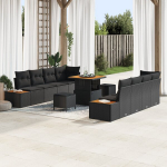 11 dalių sodo sofa komplektas su pagalvėmis juodas poli ratanas akacija