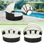 Costway rotango apvalus gultas 2-3 asmenims su sėdynės ir nugaros pagalvėlėmis bei i&scaron;traukiamu baldakimu