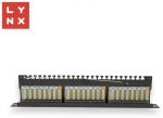LYNX 19" patch panel 24-port, STP Cat6a, 50&micro;, st&iacute;něn&yacute;, čern&yacute;