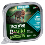 Monge BWild Cat Grain Free Adult sterilizuotoms katėms, keptas pa&scaron;tetas su Tunu ir Daržovėmis 100g