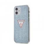 &bdquo;Guess&ldquo; Apple iPhone 12 mini 5.4\'\' PC / TPU džinsinio trikampio formos dėklas &scaron;viesiai mėlynas