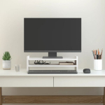 Monitoriaus stovas vidaXL, Pu&scaron;ies medienos masyvas, 50x27x15cm, balta