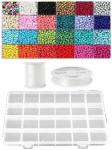 Siūlų ir stiklinių apvalių karoliukų (biserio) 6/0 RainBow&reg; 24 spalvų po 10 g rinkinys su dėžute, ry&scaron;kus