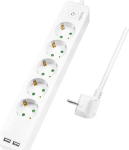 Logilink prailgintuvas su 5 lizdais, 1.5m, baltas, 2xusb