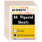 A6 beržo faneros plok&scaron;tės Creative, 60 vnt. 3 mm, 148 x 105 x 3 mm,
