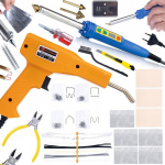 Plastiko litavimo rinkinys Rosfix Blue Kong RBK120W &ndash; Temperatūros reguliavimas 200&ndash;600&deg;C, Komplektas su 200 kabučių, Galia 120W