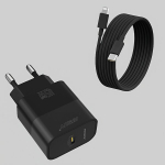 45W USB-C sieninis įkroviklis, Juodas įkroviklis + 1M laidas