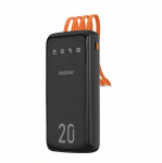 Atsarginis maitinimo &scaron;altinis ("Power Bank") Dudao pojemny powerbank z 3 wbudowanymi kablami 20000mAh USB Typ C + micro USB + Lightning czarny (Dudao K6Pro+)