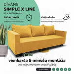 Klasikinis sofa-lova Simple X Line, su skalbinių dėže, Podrez, geltonos spalvos