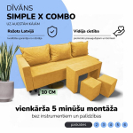 I&scaron;skleidžiamas dvigulės sofos komplektas su staliuku ir pufais Simple X Combo, Podrez, geltonos spalvos