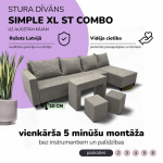 Didelis kampinis sofos komplektas su staliuku ir pufais Simple XL St Combo, &Scaron;viesiai pilka