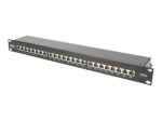 Patch panel 19'' 24x Rj45 Kat.6a 1u juodas su kabelių laikikliu